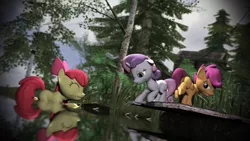 Size: 1920x1080 | Tagged: 3d, apple bloom, artist:johnflaherty, cutie mark crusaders, derpibooru import, gmod, lake, safe, scootaloo, sweetie belle, swimming, this will end in tears and/or laughter, water