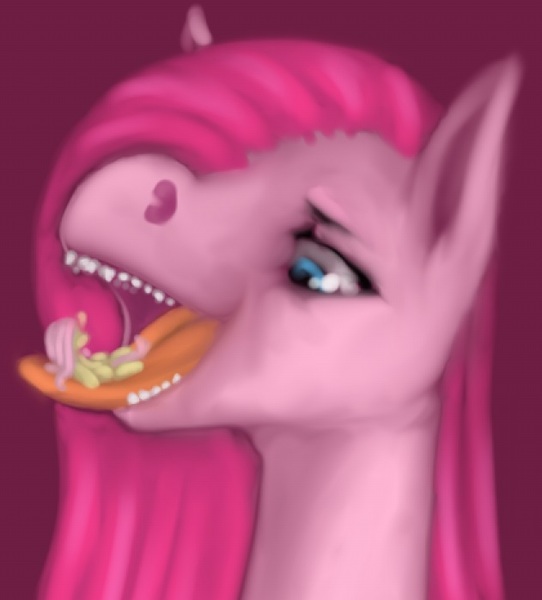 Size: 631x698 | Tagged: questionable, artist:tempusfidgets, deleted from derpibooru, derpibooru import, fluttershy, pinkie pie, fetish, flutterprey, macro, micro, open mouth, oral vore, pinkamena diane pie, soft vore, vore