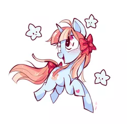 Size: 1024x999 | Tagged: safe, artist:ipun, derpibooru import, oc, oc:wishy wish, unofficial characters only, pony, unicorn, blushing, bow, female, heart eyes, mare, open mouth, simple background, smiling, solo, tail bow, white background, wingding eyes