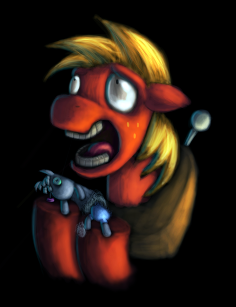 Size: 1832x2384 | Tagged: safe, artist:khaomortadios, derpibooru import, big macintosh, smarty pants, earth pony, pony, male, sad, solo, stallion