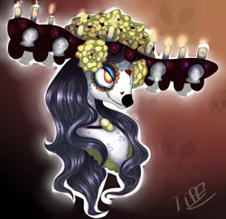 Size: 1024x992 | Tagged: artist:dappled-san, artist:that-dappled-pegasi, calavera catrina, death, derpibooru import, dia de los muertos, hat, la muerte, la niña blanca, mexican, ponified, safe, solo, sugar skull, the book of life