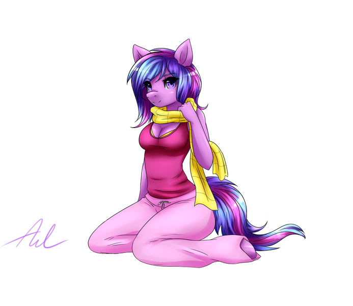 Size: 1024x887 | Tagged: anthro, anthro oc, artist:astatos-luna, breasts, cleavage, clothes, derpibooru import, female, oc, safe, scarf, solo, unofficial characters only