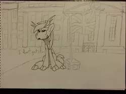 Size: 3264x2448 | Tagged: artist:bigmackintosh, buckingham palace, deer, derpibooru import, england, ireland, monochrome, nation ponies, northern ireland, oc, oc:norn eire, ponified, safe, traditional art, union jack, unofficial characters only