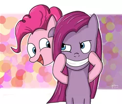 Size: 3000x2540 | Tagged: safe, artist:linlaifeng, derpibooru import, pinkie pie, pinkamena diane pie, self paradox, smiling