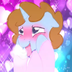 Size: 1024x1024 | Tagged: safe, artist:timidwithapen, derpibooru import, oc, oc:drawalot, unofficial characters only, pony, unicorn, :p, blushing, heart, solo, tongue out