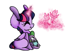 Size: 7016x4961 | Tagged: safe, artist:cutepencilcase, derpibooru import, spike, twilight sparkle, twilight sparkle (alicorn), alicorn, pony, absurd resolution, book, impossibly large ears, magic, simple background, transparent background