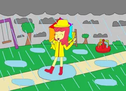 Size: 1024x745 | Tagged: safe, artist:equestriaguy637, derpibooru import, apple bloom, equestria girls, rain, singing in the rain