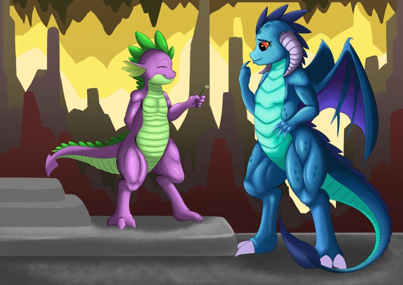 Size: 1280x905 | Tagged: artist:exelzior, claws, derpibooru import, dragon, emberspike, female, flower, male, muscles, princess ember, safe, shipping, spike, straight