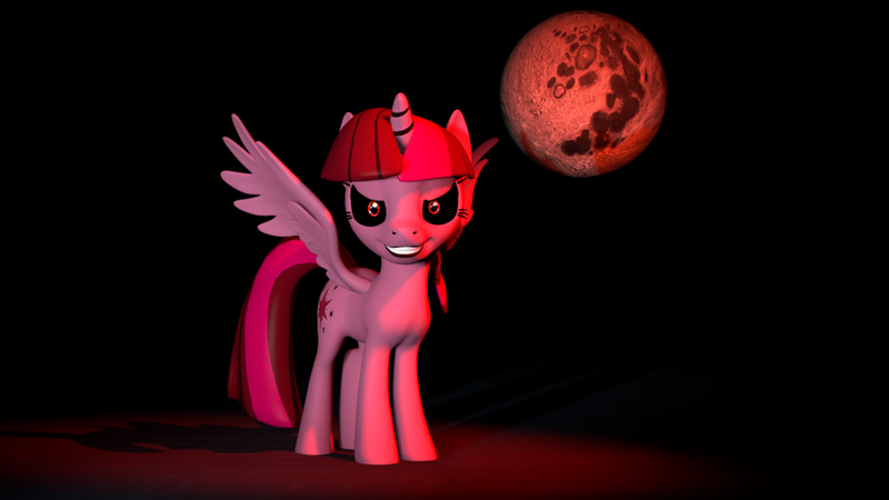 Size: 1024x576 | Tagged: 3d, artist:iownu142, corrupted, derpibooru import, evil, evil twilight, mare in the moon, moon, safe, solo, source filmmaker