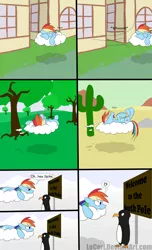 Size: 1600x2630 | Tagged: safe, artist:loceri, derpibooru import, rainbow dash, penguin, cloud, comic, desert, drool, on back, sleeping, slice of life, south pole, tongue out, zzz