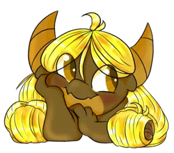 Size: 1540x1353 | Tagged: artist:sunnyponycitrusbutt, bangs, blonde, derpibooru import, dragon, hair over eyes, happy, horns, oc, oc:macenchain, oc:mace the dragon, pony tails, safe, simple background, solo, transparent background, unofficial characters only