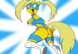 Size: 2000x1400 | Tagged: anthro, artist:mofetafrombrooklyn, ass, derpibooru import, female, ponified, rainbow mika, solo, solo female, street fighter, suggestive, wedgie