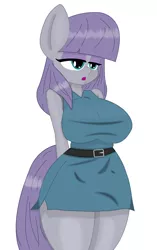 Size: 1544x2452 | Tagged: anthro, artist:avr9, artist:comet0ne, belt, big breasts, breasts, busty maud pie, clothes, colored, color edit, derpibooru import, edit, female, hands behind back, maud pie, simple background, solo, solo female, suggestive, white background, wide hips