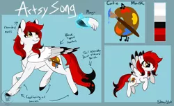 Size: 2300x1411 | Tagged: safe, artist:bluesidearts, derpibooru import, oc, oc:artsy song, unofficial characters only, pegasus, pony, color palette, cutie mark, ponysona, reference sheet