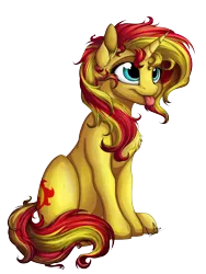 Size: 3000x4000 | Tagged: safe, artist:lupiarts, derpibooru import, sunset shimmer, pony, unicorn, equestria girls, absurd resolution, chest fluff, cute, messy mane, shimmerbetes, silly, silly pony, simple background, solo, tongue out, transparent background