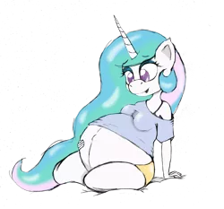 Size: 2400x2236 | Tagged: anthro, artist:mlp-pregnancy-is-magic, artist:mo-la-in-tumtum, clothes, derpibooru import, preglestia, pregnant, princess celestia, safe, shorts, simple background, solo, transparent background, t-shirt