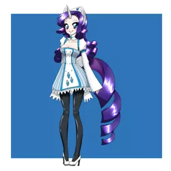 Size: 3240x3240 | Tagged: safe, artist:hotokotenshi, derpibooru import, rarity, human, eared humanization, horned humanization, humanized, nail polish, skinny, solo, tailed humanization