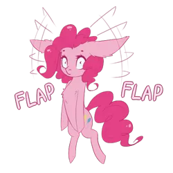 Size: 512x512 | Tagged: artist:fidelissibs, derpibooru import, flapping, floppy ears, fluffy, flying, frown, impossibly large ears, looking at you, pinkie pie, safe, simple background, solo, transparent background, wat, wide eyes, wing ears