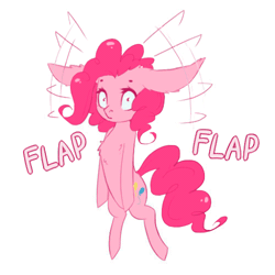 Size: 500x500 | Tagged: animated, artist:fidelissibs, chest fluff, derpibooru import, flapping, floppy ears, fluffy, flying, frown, impossibly large ears, looking at you, pinkie being pinkie, pinkie physics, pinkie pie, safe, simple background, solo, wat, white background, wide eyes, wing ears
