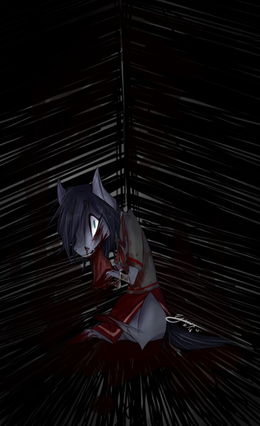 Size: 856x1400 | Tagged: artist:egowux, bandage, blood, dark, derpibooru import, grimdark, oc, oc:yasei urami, unofficial characters only