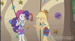 Size: 478x261 | Tagged: safe, derpibooru import, screencap, applejack, fluttershy, rainbow dash, rarity, equestria girls, legend of everfree, animated, applebutt, ass, clothes, force field, magic, power out of control, shield, shoes, sneakers