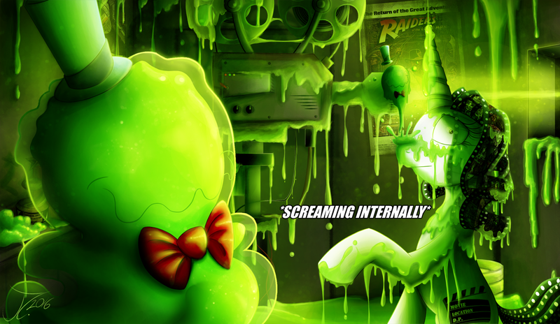 Size: 1250x725 | Tagged: artist:jamescorck, derpibooru import, descriptive noise, flubber, meme, oc, oc:movie slate, safe, screaming internally, slime, smooze