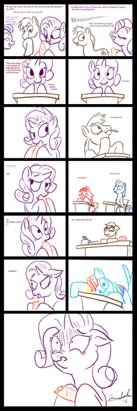 Size: 1200x3600 | Tagged: suggestive, artist:gavalanche, derpibooru import, ponibooru import, rainbow dash, rarity, oc, pony, bad joke, carrot, comic, comic sans, dirty joke, female, food, lesbian, mare, wingboner