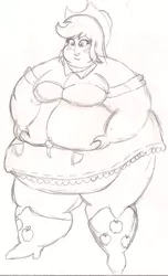 Size: 983x1615 | Tagged: dead source, safe, artist:sumoniansamurai, derpibooru import, applejack, equestria girls, amplejack, applefat, bbw, belly, chubby cheeks, double chin, fat, huge belly, lineart, monochrome, morbidly obese, muffin top, obese, rolls of fat, sketch, solo, ssbbw, wide hips