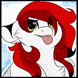 Size: 475x473 | Tagged: safe, artist:bluesidearts, derpibooru import, oc, oc:artsy song, unofficial characters only, pegasus, pony, bust, cheek fluff, chest fluff, cute, eye clipping through hair, floppy ears, icon, original art, solo, tongue bite, tongue out