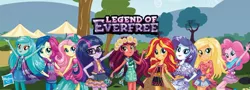 Size: 604x217 | Tagged: safe, derpibooru import, applejack, bon bon, fluttershy, gloriosa daisy, lyra heartstrings, pinkie pie, rarity, sci-twi, sunset shimmer, sweetie drops, twilight sparkle, equestria girls, legend of everfree, camp fashion show outfit, female