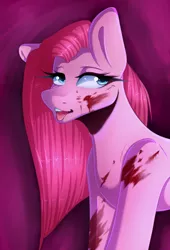 Size: 800x1178 | Tagged: semi-grimdark, artist:alliedrawsart, artist:fluffymaiden, derpibooru import, pinkie pie, blood, pinkamena diane pie, solo