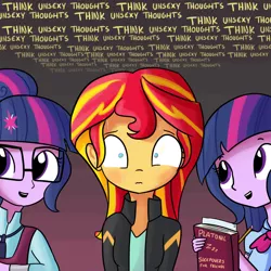 Size: 1280x1280 | Tagged: safe, artist:tjpones, derpibooru import, sci-twi, sunset shimmer, twilight sparkle, twilight sparkle (alicorn), equestria girls, blushing, book, female, lesbian, platonic, scitwishimmer, shipping, sunset twiangle, sunsetsparkle, sweat, the simpsons, twolight