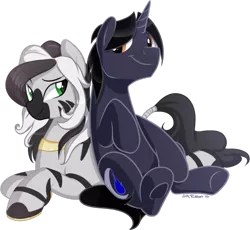 Size: 931x858 | Tagged: safe, artist:silk-ribbon, derpibooru import, oc, oc:jewel stand, oc:moonfire, unofficial characters only, pony, unicorn, zebra, jewelmoon