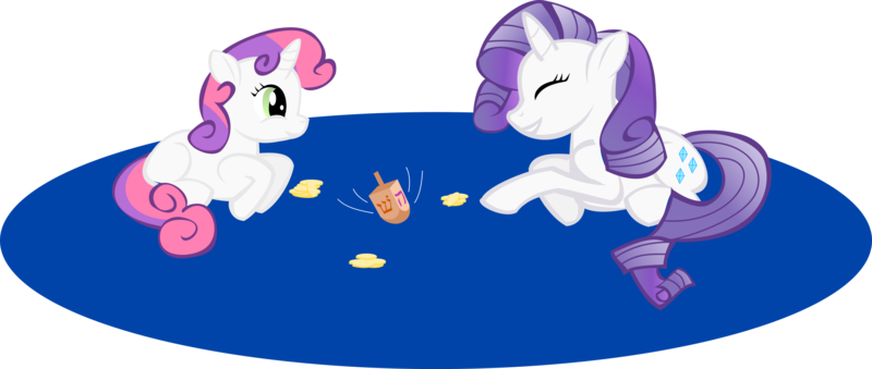 Size: 2372x1005 | Tagged: artist:danoodlebox, derpibooru import, dreidel, hanukkah, heh, jewnicorn, jew rarity, judaism, rarity, safe, shin, sweetie belle