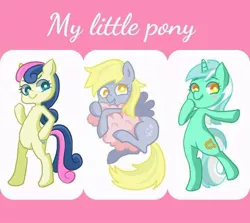 Size: 720x643 | Tagged: safe, artist:paro, derpibooru import, bon bon, derpy hooves, lyra heartstrings, sweetie drops, pegasus, pony, adorabon, cute, derpabetes, female, lyrabetes, mare