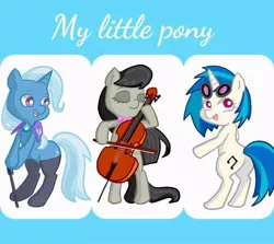 Size: 720x642 | Tagged: safe, artist:paro, derpibooru import, octavia melody, trixie, vinyl scratch, pony, bipedal, cute, diatrixes, tavibetes, vinylbetes