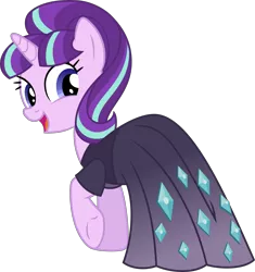 Size: 5539x5901 | Tagged: absurd resolution, artist:chrzanek97, clothes, derpibooru import, dress, looking at you, looking back, raised hoof, safe, simple background, smiling, solo, starlight glimmer, .svg available, transparent background, underhoof, vector