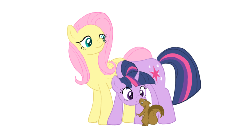 Size: 1600x900 | Tagged: safe, artist:iraecoal, derpibooru import, fluttershy, twilight sparkle, pony, squirrel, female, lesbian, mare, shipping, twishy