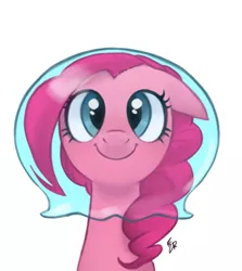 Size: 652x731 | Tagged: safe, artist:ehfa, derpibooru import, pinkie pie, earth pony, pony, cute, diapinkes, female, fishbowl, looking at you, mare, simple background, solo, white background