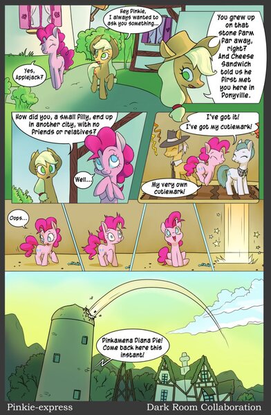 Size: 722x1106 | Tagged: applejack, artist:darkcollaboration, artist:kovoranu, artist:theringtones, artist:vernumis, cloudy quartz, comic, derpibooru import, fan comic, igneous rock pie, pie family, pinkie being pinkie, pinkie physics, pinkie pie, pinkie sense, quartzrock, rock farm, safe, twitchy tail