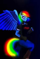 Size: 880x1280 | Tagged: anthro, artist:sergiroth, derpibooru import, dio, heavy metal, pun, rainbow dash, rainbow in the dark, safe, solo, song reference, visual pun