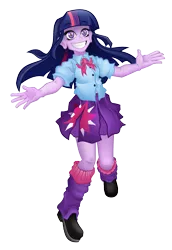 Size: 1411x2050 | Tagged: safe, artist:pedantczepialski, derpibooru import, twilight sparkle, twilight sparkle (alicorn), equestria girls, alternate universe, equestria girls: the parody series, grin, simple background, smiling, solo, transparent background, wide eyes