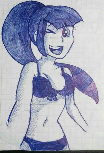 Size: 720x1061 | Tagged: suggestive, artist:uncletwick, derpibooru import, sonata dusk, equestria girls, bra, breasts, clothes, female, graph paper, lined paper, monochrome, one eye closed, panties, ponytail, solo, solo female, traditional art, underwear, wink