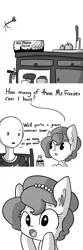 Size: 721x2163 | Tagged: safe, artist:tjpones, derpibooru import, oc, oc:brownie bun, oc:richard, unofficial characters only, human, horse wife, :o, arrow, comic, cute, fire extinguisher, kitchen, monochrome, raised eyebrow, starry eyes, wingding eyes