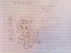 Size: 1280x956 | Tagged: safe, artist:petea-copine, derpibooru import, trixie, pony, unicorn, clothes, cook, female, food, lined paper, mare, sketch, solo, traditional art, waitress