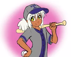 Size: 837x666 | Tagged: alternate hairstyle, artist:dj-black-n-white, baseball, baseball bat, baseball cap, clothes, colored, dark skin, derpibooru import, femboy, hat, male, oc, oc:snapshot, parent:photo finish, ponytail, safe, satyr, trap, unofficial characters only