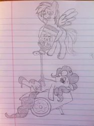 Size: 1280x1714 | Tagged: artist:petea-copine, barbecue sauce, derpibooru import, lined paper, monochrome, pinkie pie, rainbow dash, safe, traditional art