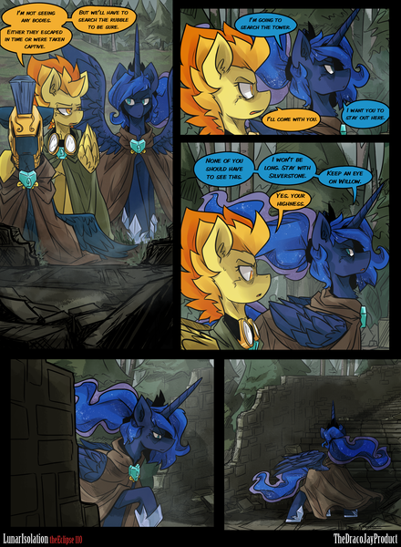 Size: 3000x4091 | Tagged: artist:dracojayproduct, cloak, clothes, comic, comic:lunar isolation, derpibooru import, goggles, oc, oc:pierson, princess luna, safe, spitfire