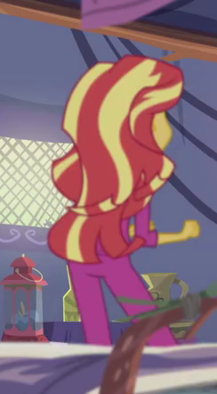 Size: 244x442 | Tagged: safe, derpibooru import, screencap, sunset shimmer, equestria girls, legend of everfree, ass, bunset shimmer, butt, clothes, cropped, female, pajamas, rear view