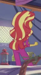 Size: 244x442 | Tagged: safe, derpibooru import, screencap, sunset shimmer, equestria girls, legend of everfree, ass, bunset shimmer, butt, clothes, cropped, female, pajamas, rear view